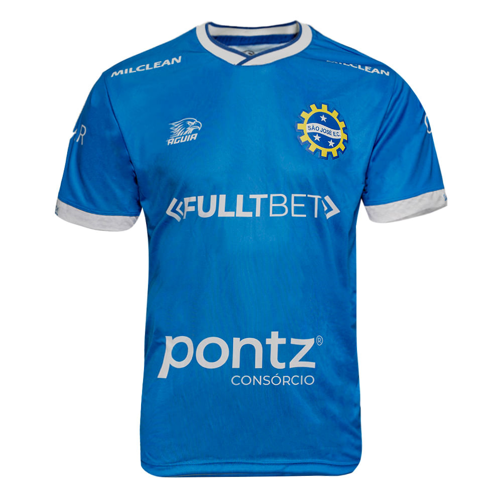 Camisa masculina azul São José EC 2026 Águia Torcedor com gola V branca e escudo do clube no peito